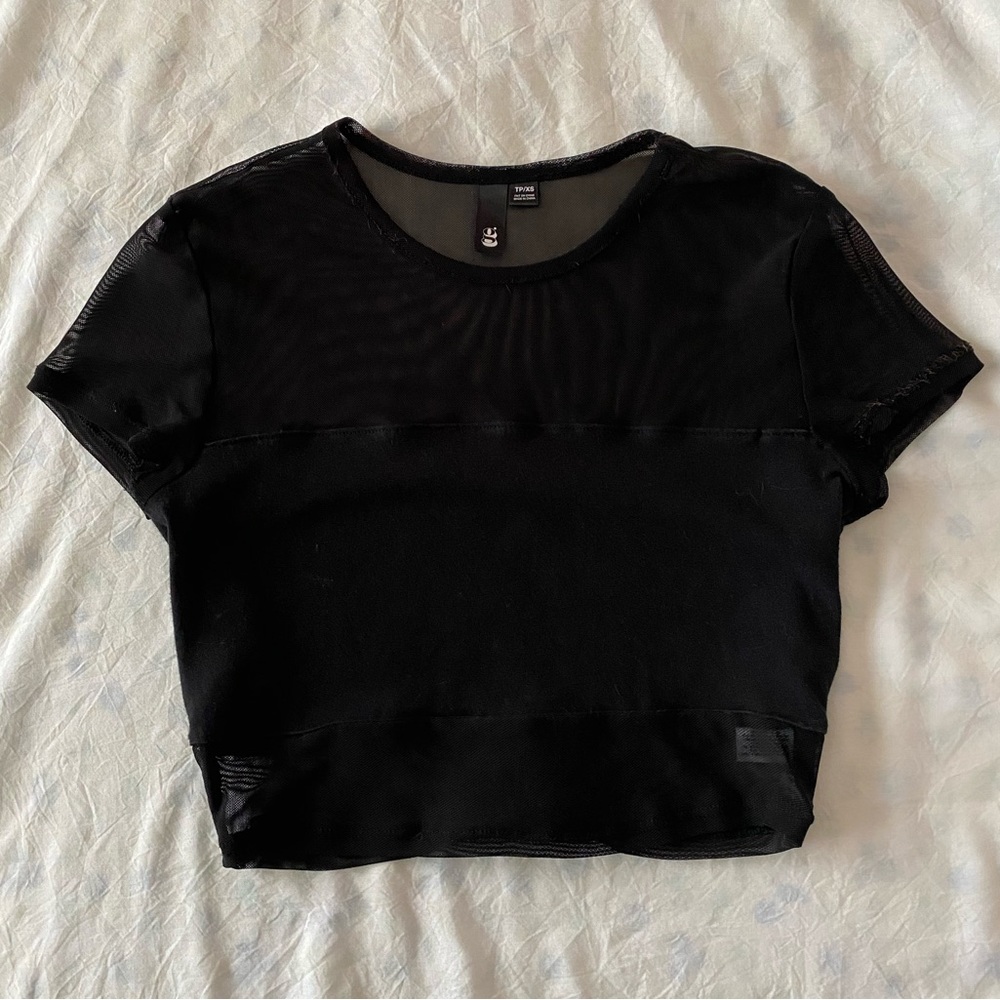 Garage black mesh crop top